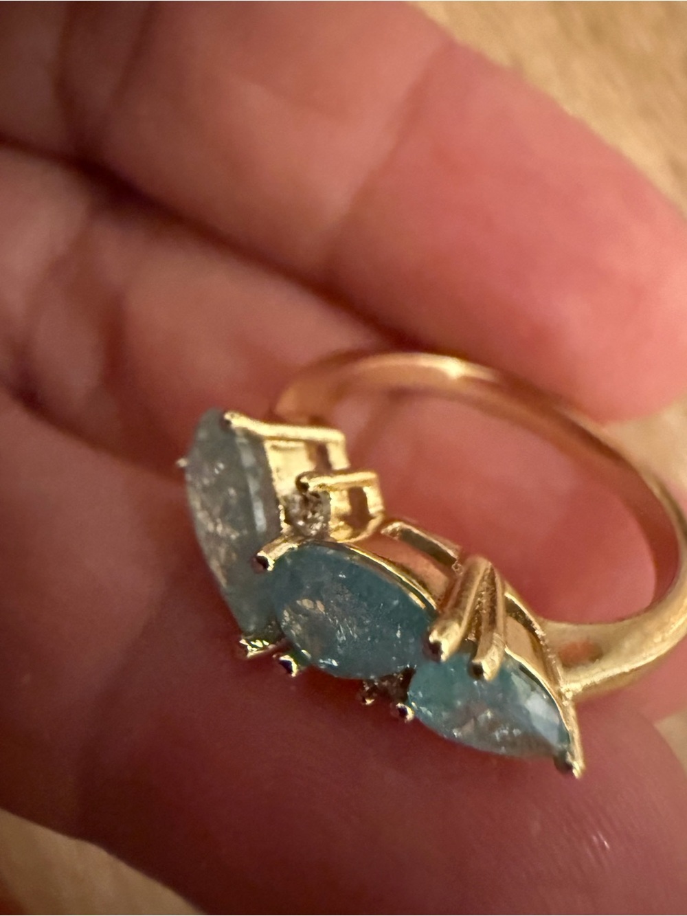 Gold Ring with Blue Gemstone Trio